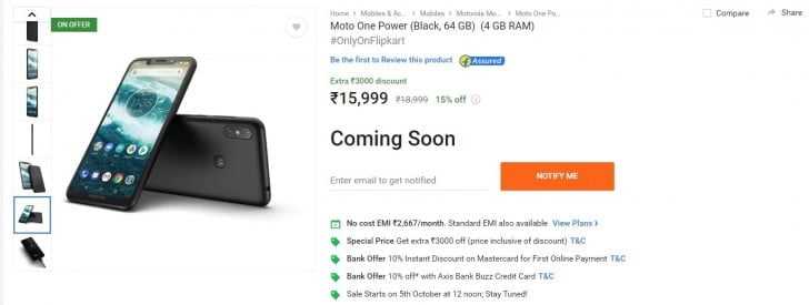 Motorola One Power goes on sale in India tomorrow